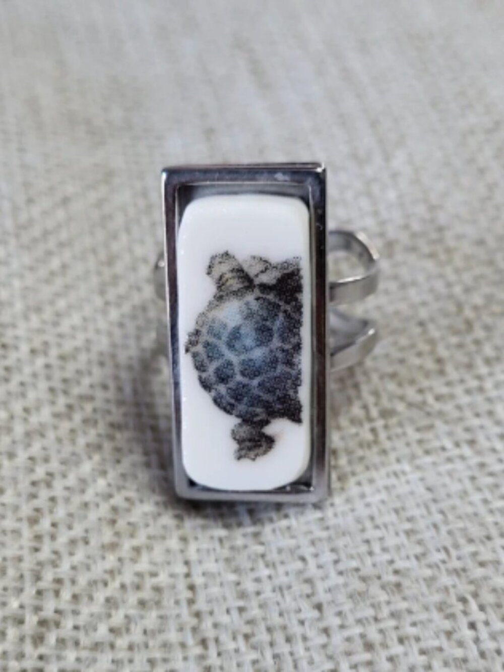 Turtle broken china ring from vintage Norman Rockwell plate